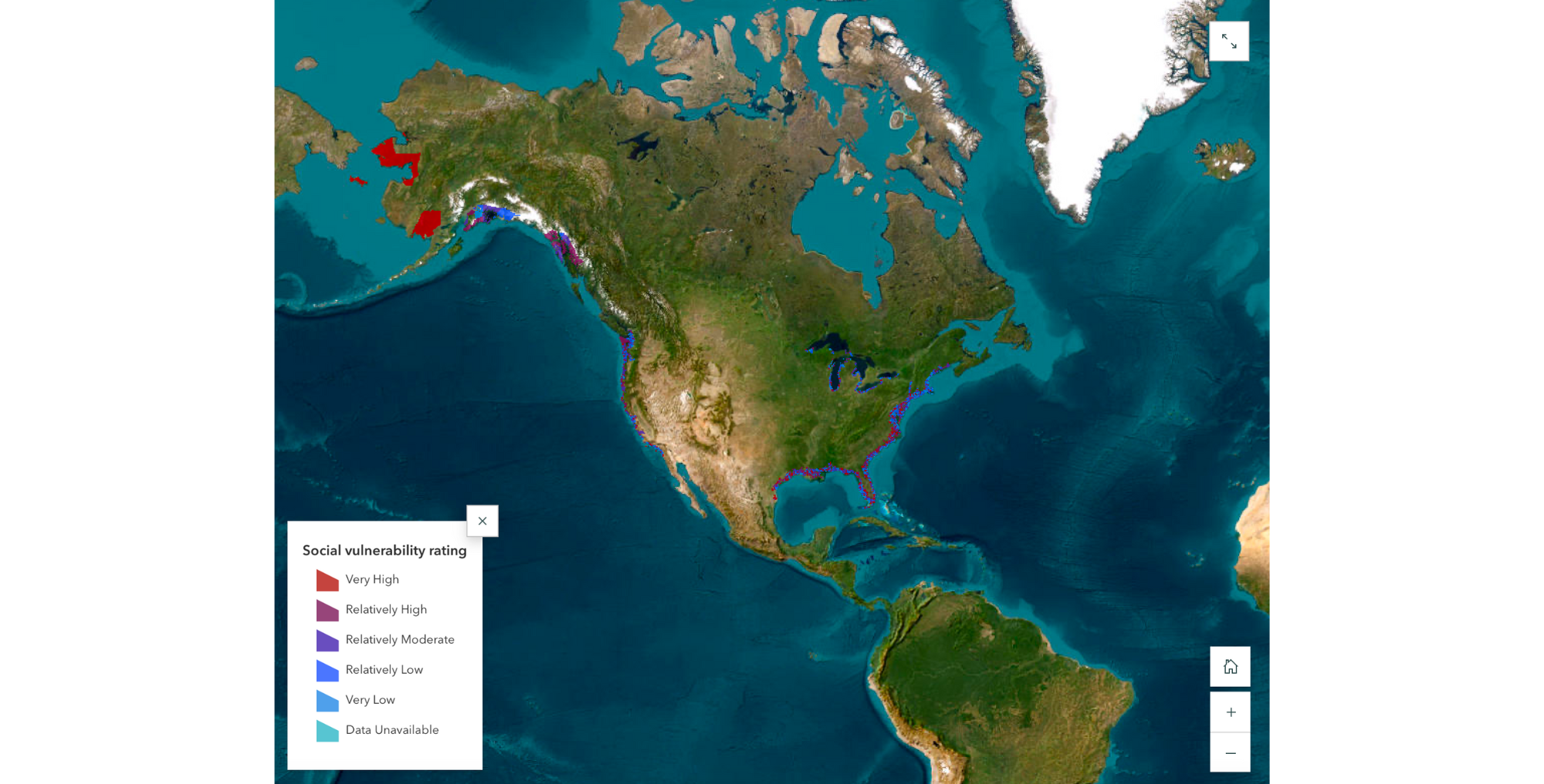 A sample of Ecopia’s map comparing social vulnerability ratings.