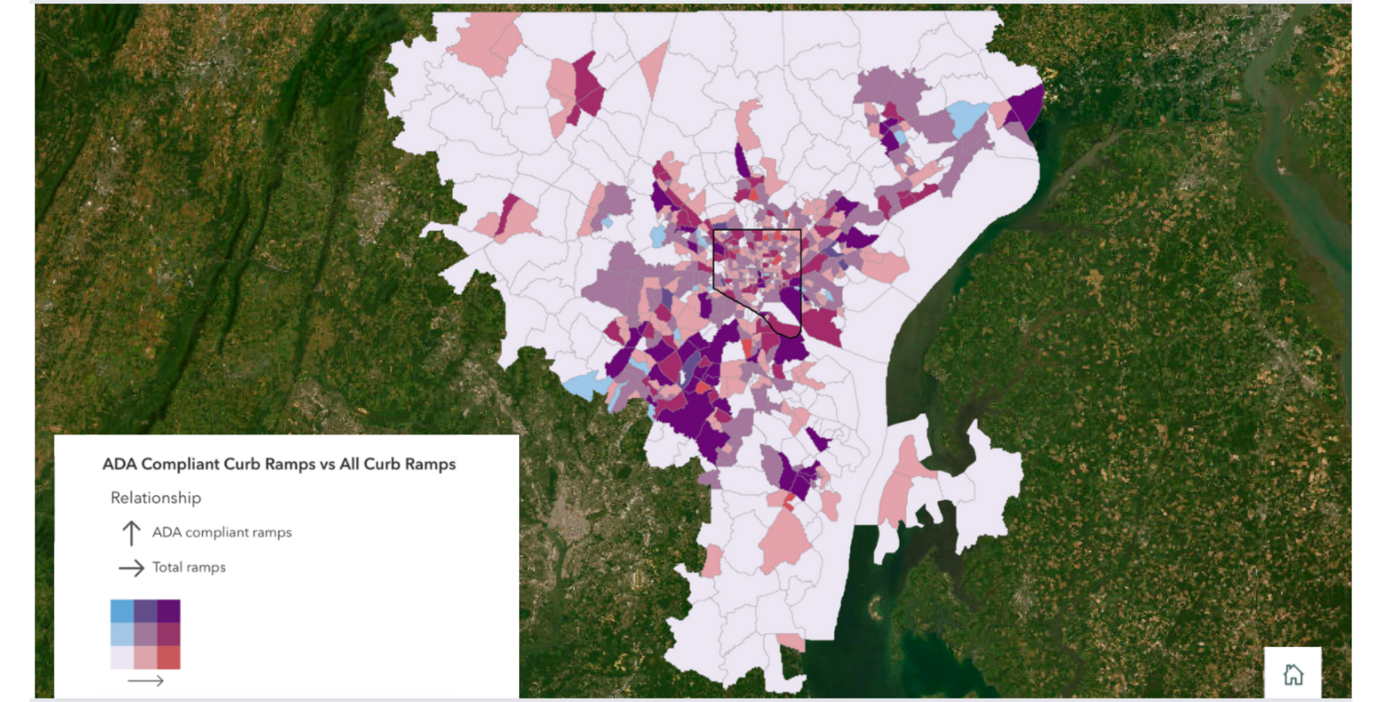 Using data from the US Census Bureau and MDOT, Ecopia analyzed multiple transportation features, including curb ramps, sidewalks, and crosswalks, to assess accessibility and equity in the region's transportation infrastructure.