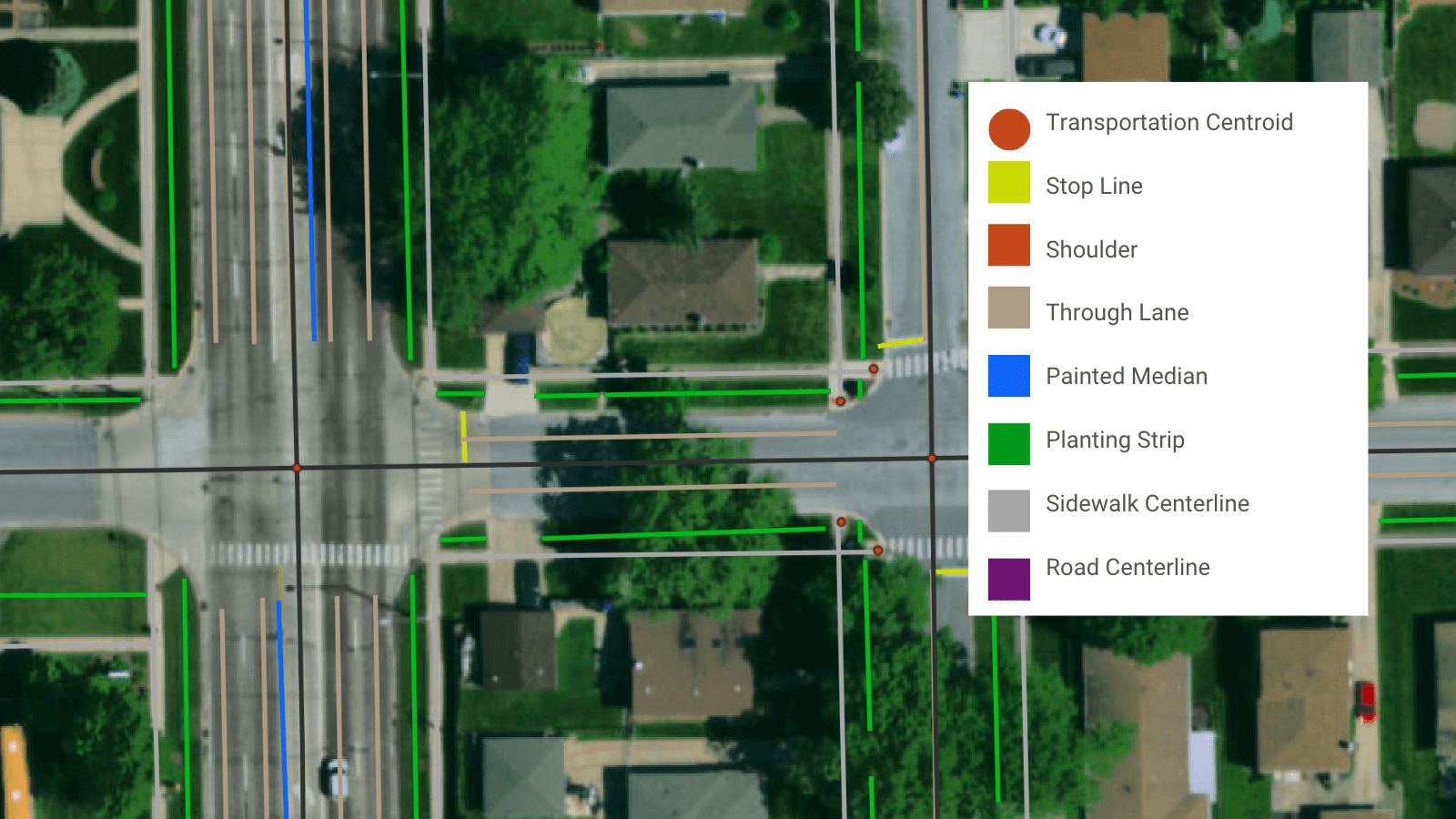 A sample of advanced transportation features mapped by Ecopia in the Chicago metropolitan area