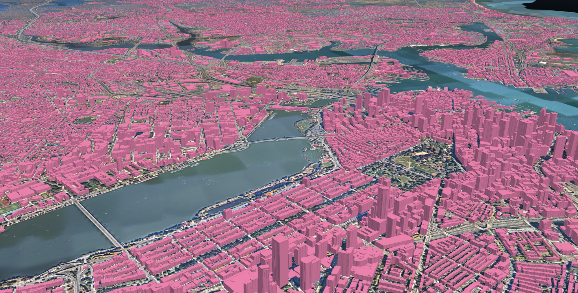 A sample of 3D building data in Boston, Massachusetts.