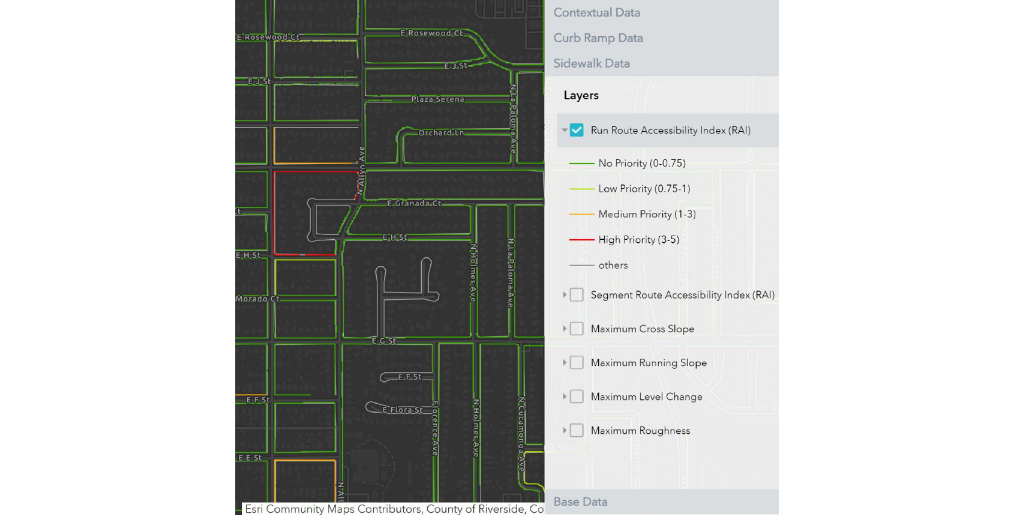 A sample of the detailed sidewalk and curb data required for SBCTA’s multimodal transportation planning initiatives