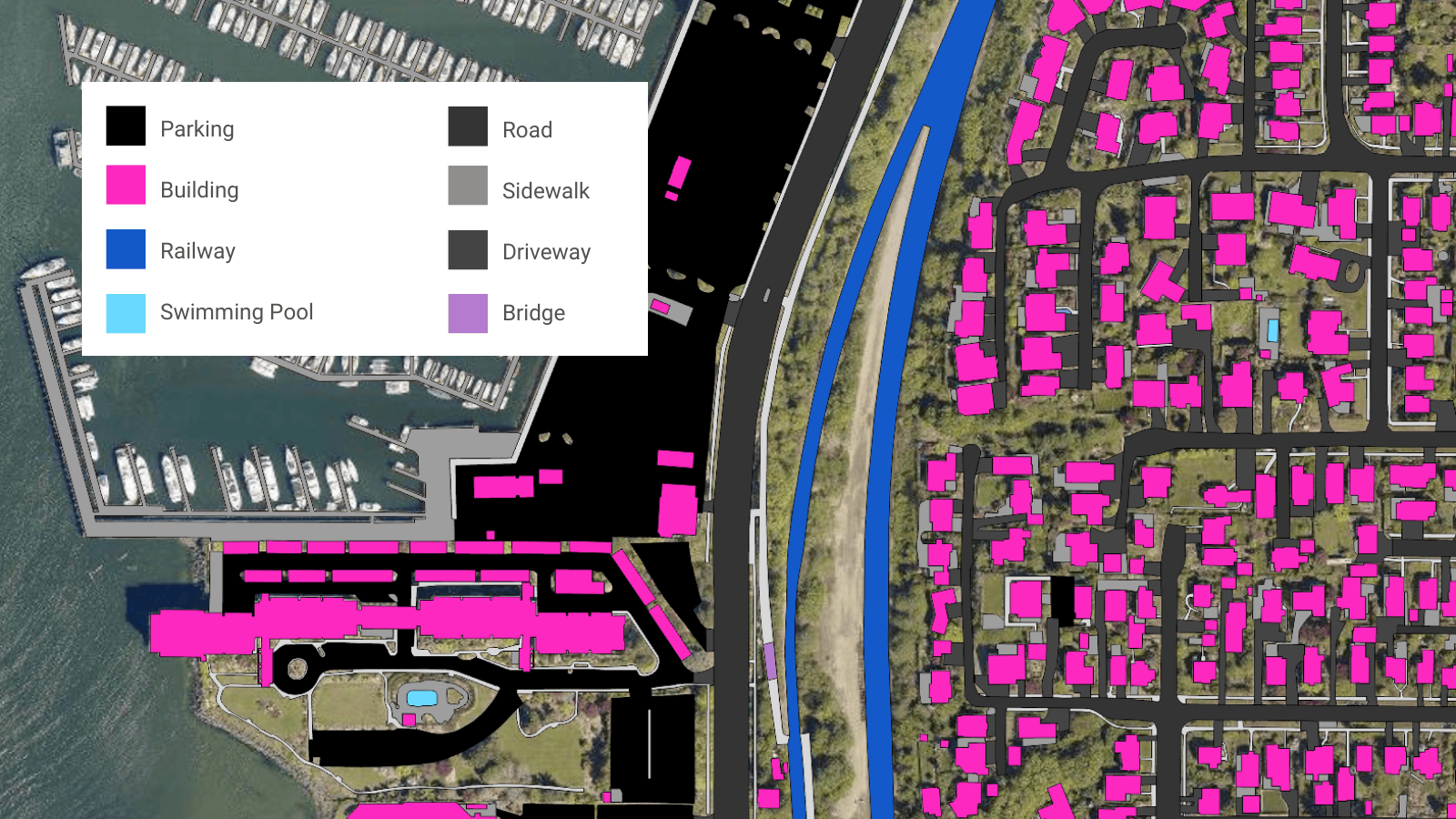 A sample of impervious surfaces mapped over geospatial imagery; Washington