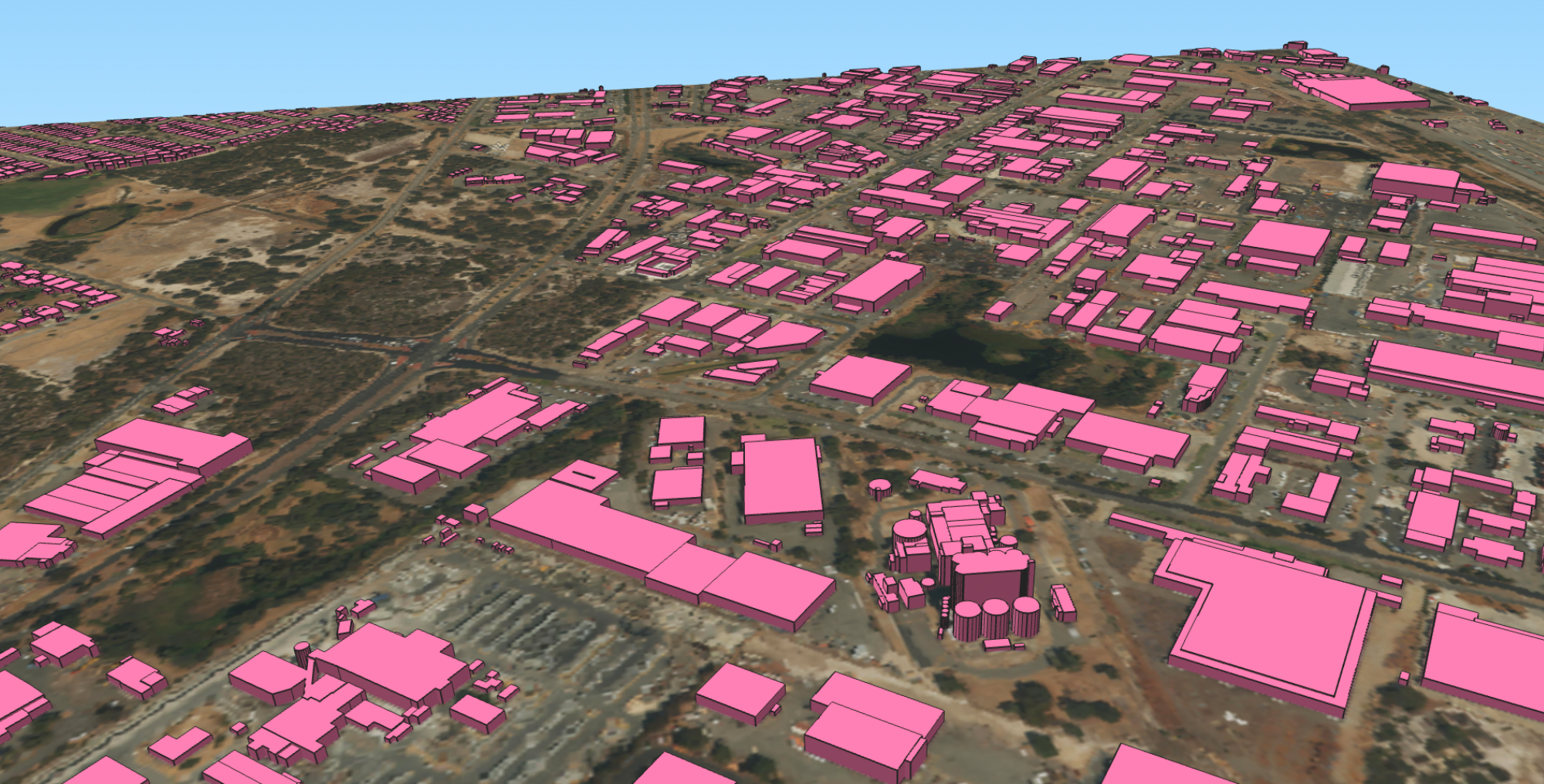 A sample of 3D buildings in Perth, Australia developed by Ecopia AI using 15cm aerial imagery from Landgate via Woolpert