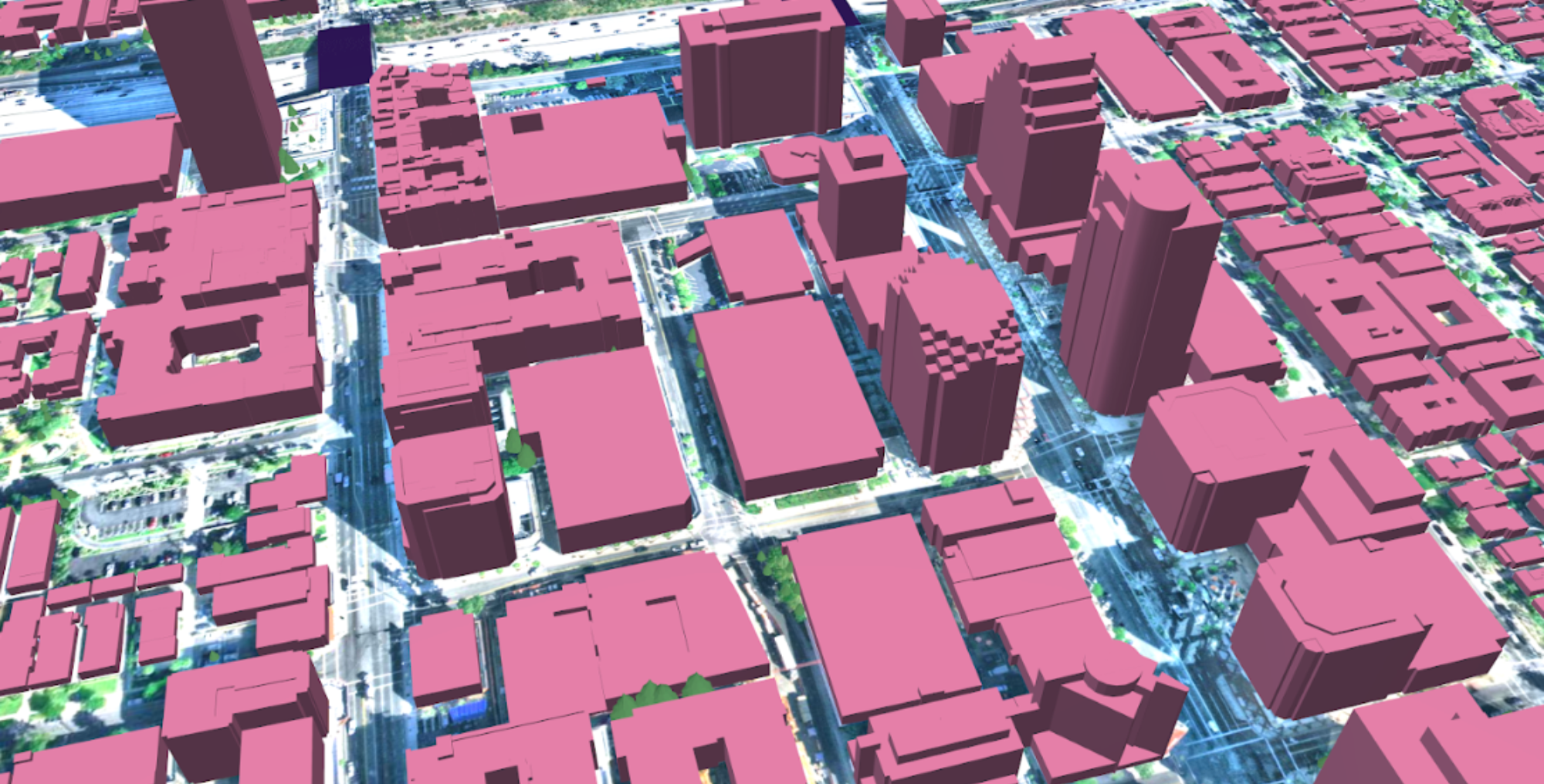 An example of building footprints extracted from Hexagon’s 15cm resolution satellite imagery in Glendale, California; high quality imagery used as an input results in correctly defined or shaped structures, forming the true foundation of a digital twin