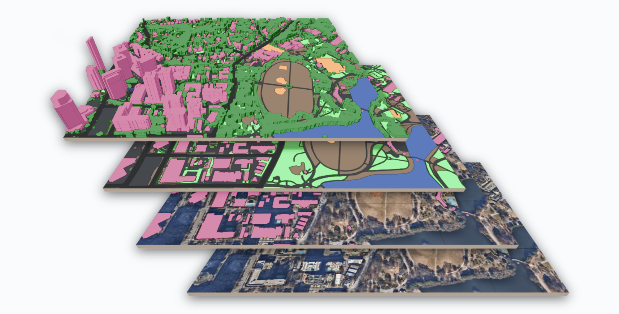 An illustration of how geospatial imagery is used to build the foundation of a digital twin; if foundational layers are inaccurate, so is everything derived from it