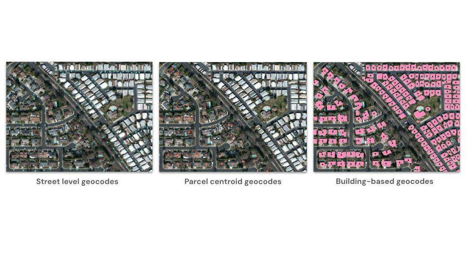An example of the different types of geocoding methods, each differing in accuracy and reliability.