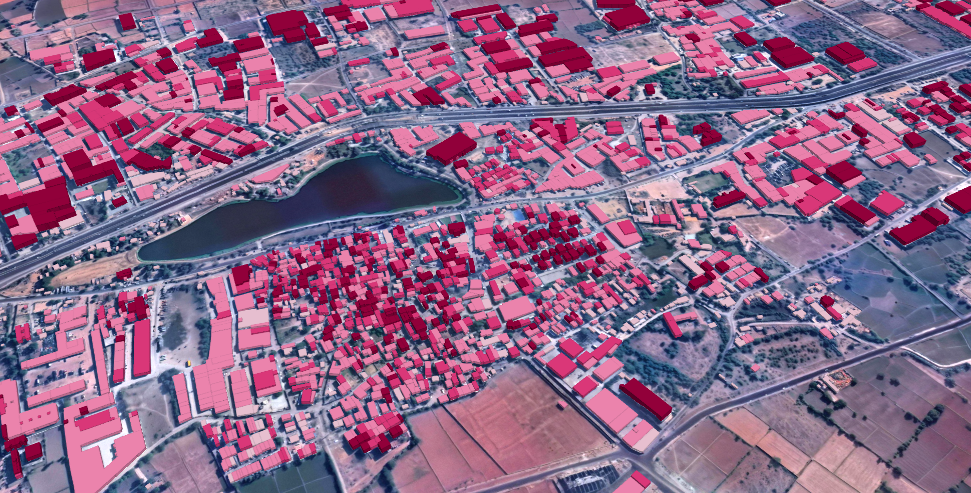 The new mapping capabilities unlocked by Ecopia and Vantor are closing global data gaps; this sample of 3D buildings in Jetalpur is part of the first-ever complete map of buildings across India.
