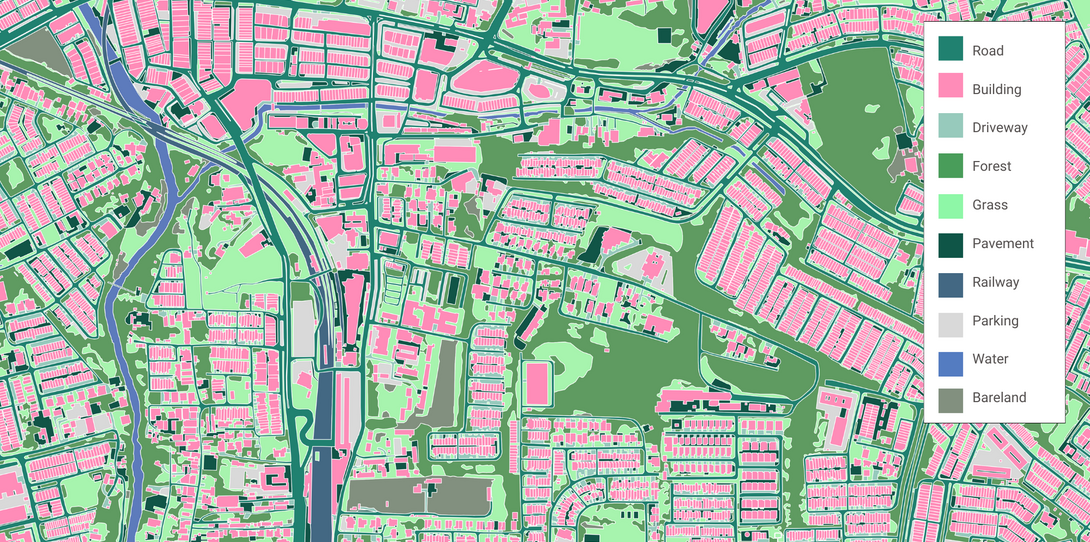 A sample of the comprehensive land cover data extracted by Ecopia’s AI-based systems in Kajang, Malaysia