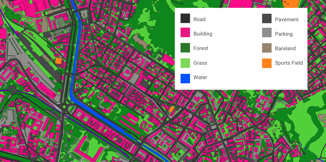 A sample of high-definition land cover features in Pavia, Italy extracted through the Ecopia-CGR partnership