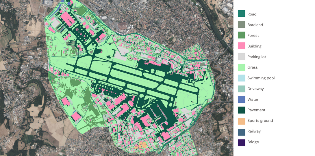 A sample of the comprehensive land cover data provided to Airbus by Ecopia for site monitoring analysis.