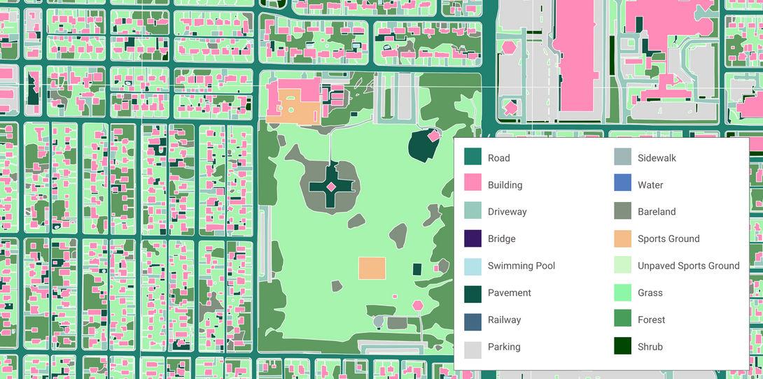A sample of land cover data extracted by Ecopia AI in Spokane, Washington.
