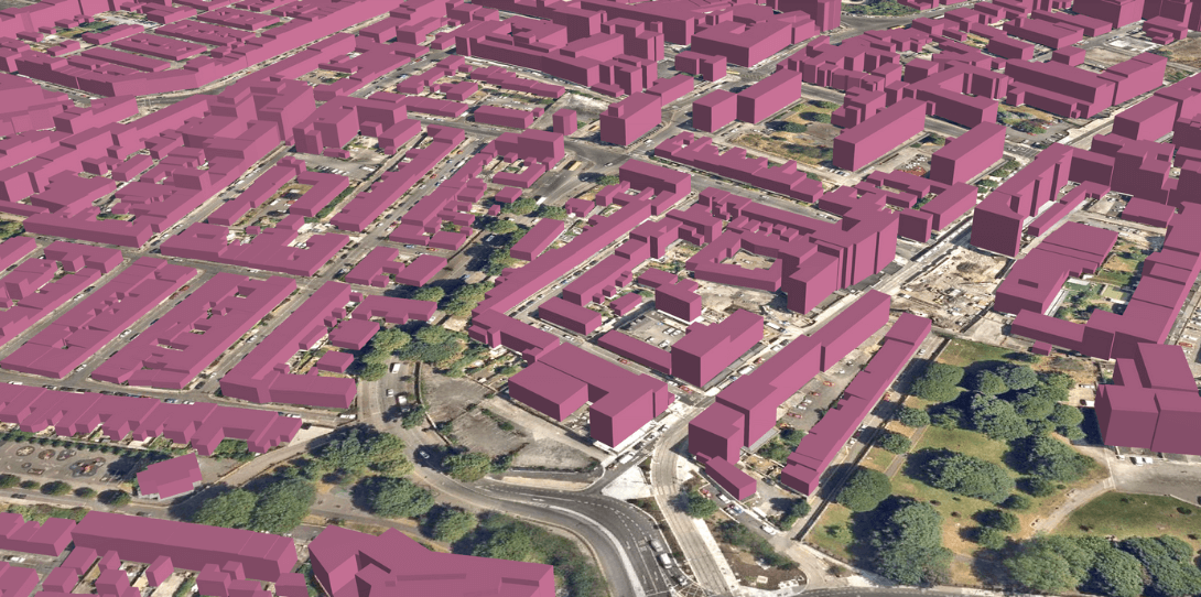 A sample of 3D building data in Dublin created through the partnership between Ecopia and Bluesky