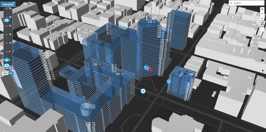 Example of z-axis coordinates plotted on a 3D building map by Ecopia and NextNav