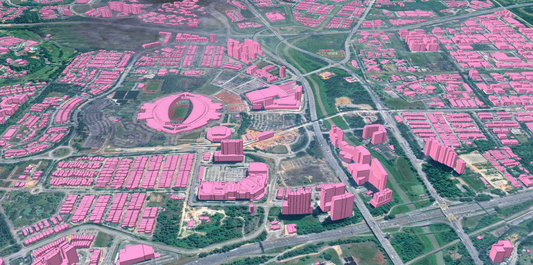 A sample of 3D buildings extracted by Ecopia from Vantor imagery in Kuala Lumpur, Malaysia.
