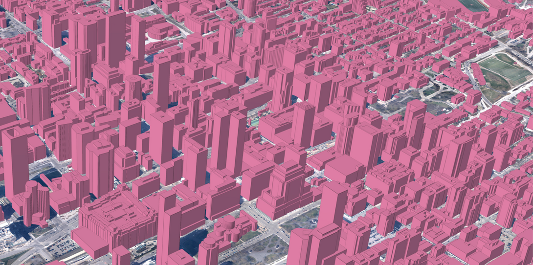 A sample of the 3D building data created by Ecopia AI in Montreal.