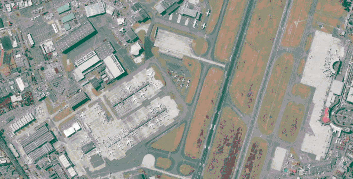 Ecopia’s vector layers for the Toulouse-Blagnac Airport and surrounding land cover, digitized from Pléiades Neo imagery to facilitate detailed geospatial analytics.
