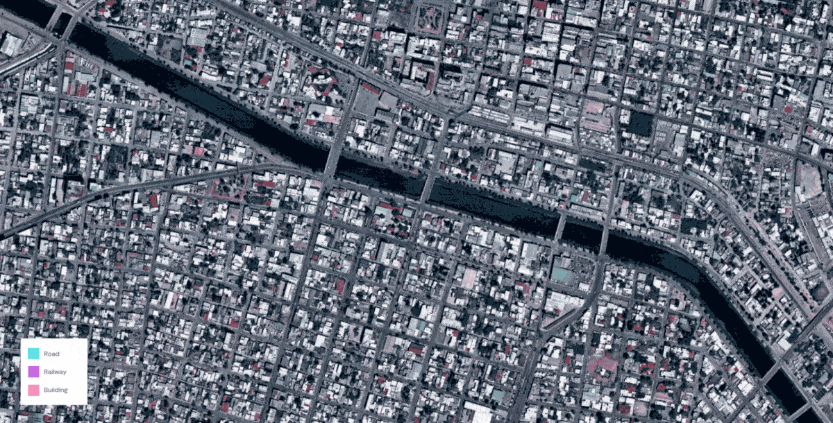 A sample of 2D and 3D data extracted by Ecopia from Vantor imagery in Reynosa, Mexico.