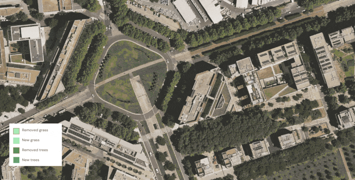 A sample of grass and tree change detection from 2019 to 2020 in Montpellier, France.