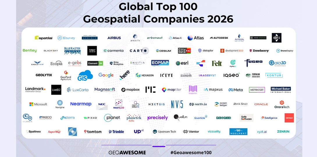 Geoawesome's 2026 Global Top 100 Geospatial Companies selected entirely by the geospatial community.