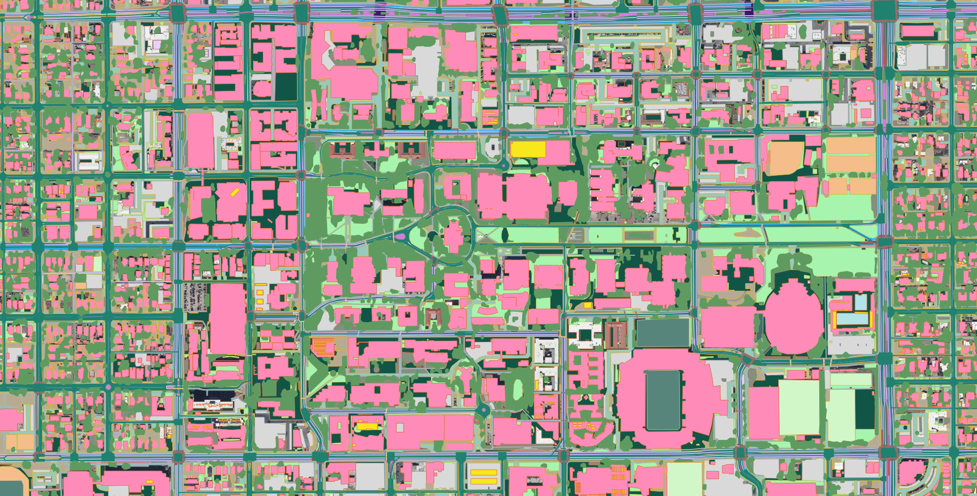 Ecopia land cover and transportation class features shown over Tucson, Arizona