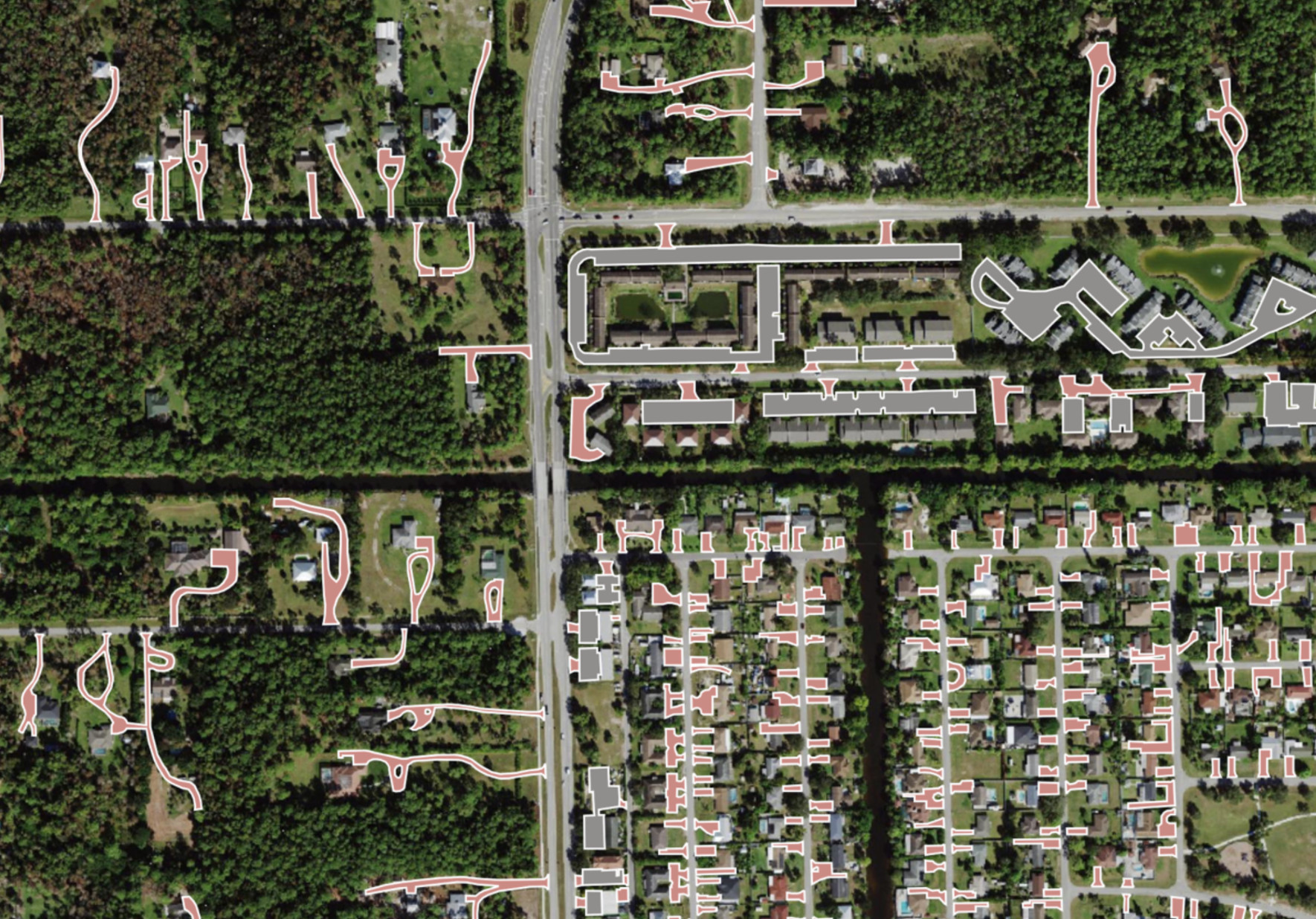 High precision land cover data showing roads, driveways and vegetation for emergency response routing in Collier County, Florida