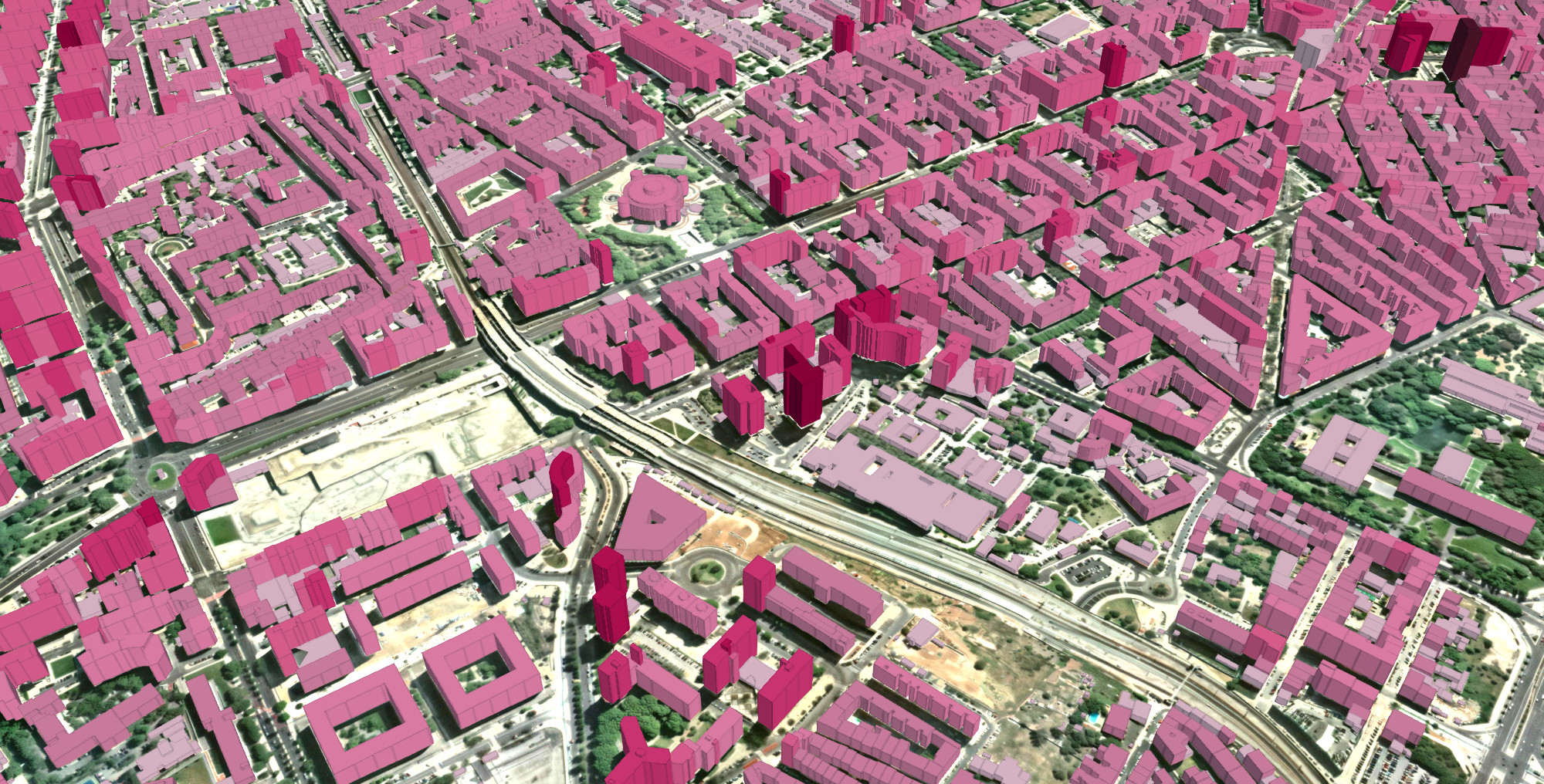 A sample of 3D building data extracted by Ecopia from Vantor imagery in Lisbon, Portugal.