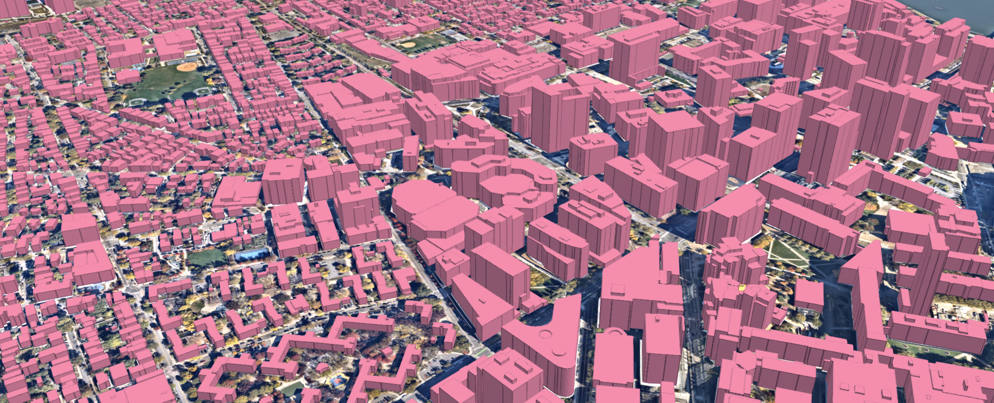 Cambridge, Massachusetts: Ecopia land cover and building features over aerial imagery