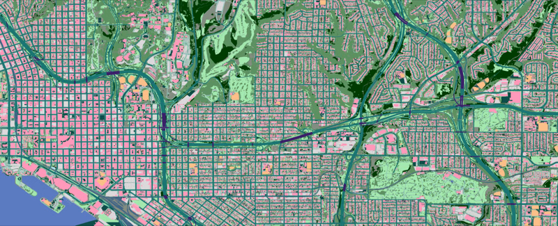 San Diego, California: Ecopia land cover and infrastructure features over aerial imagery