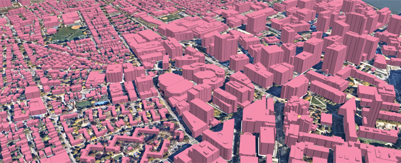 Cambridge, Massachusetts: Ecopia land cover and building features over aerial imagery