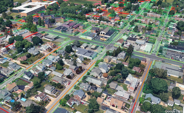 A sample of the sidewalk gap analysis in Wilmington, Delaware