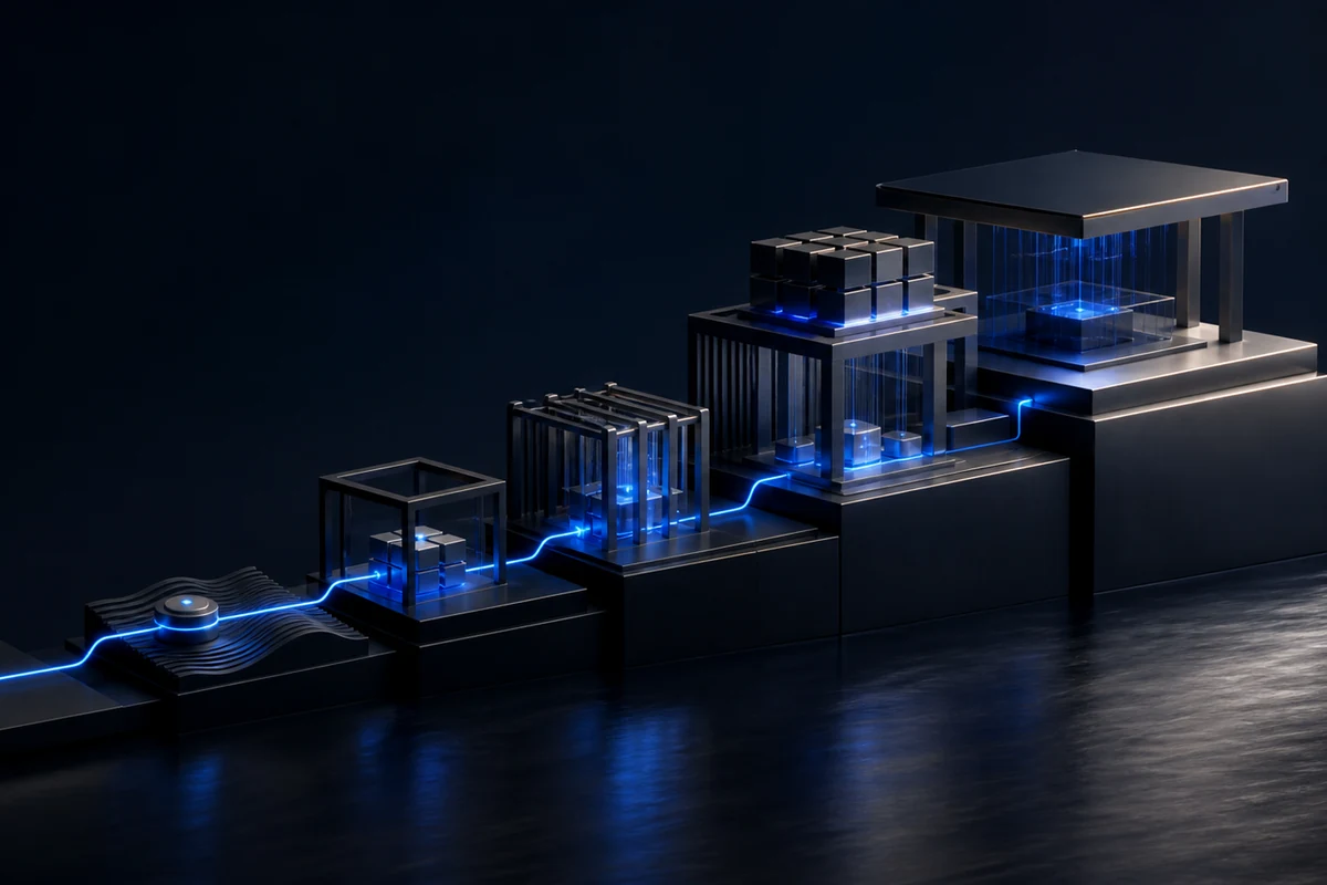 Abstract cobalt route growing from a single starting point into a controlled multi-line commercial system.
