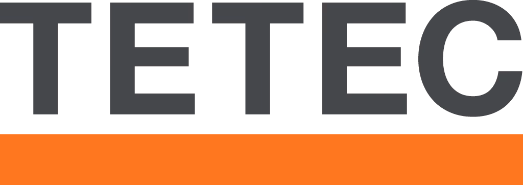 TETEC logo with black letters above an orange horizontal bar.