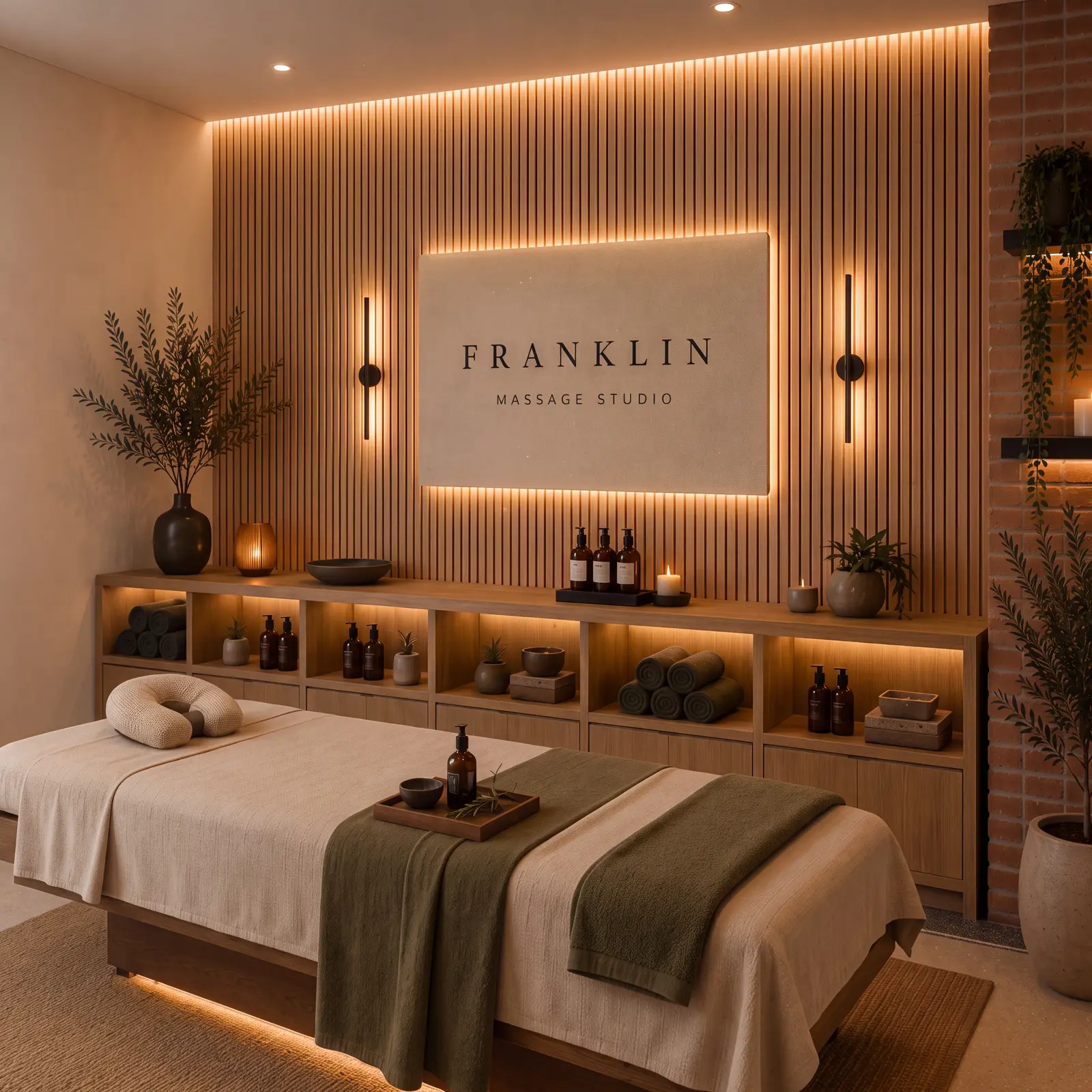 Der Behandlungsraum im Franklin Massage Studio, bereit für einen Gast