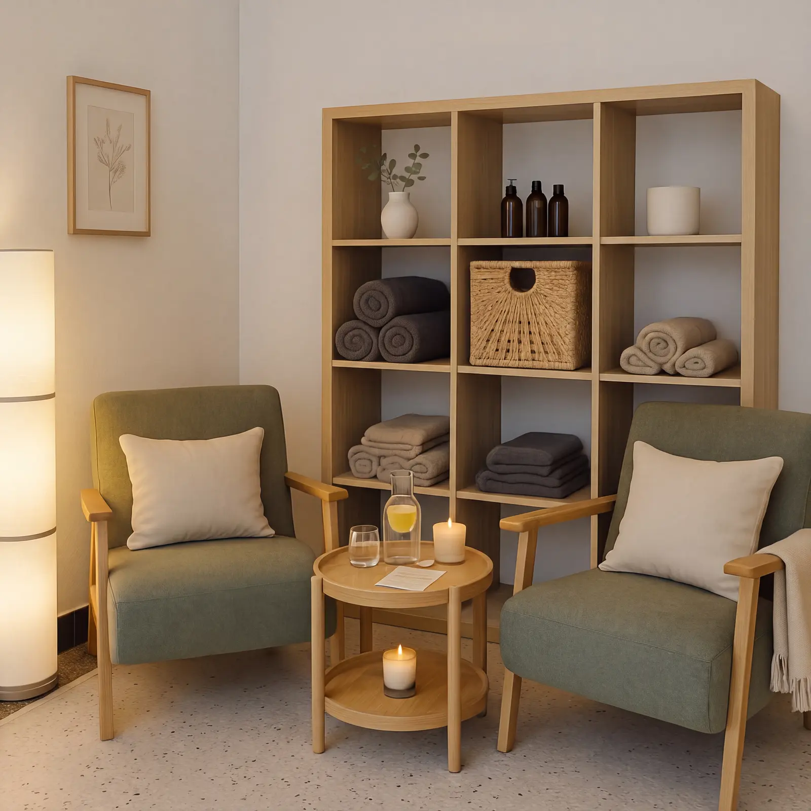 Die ruhige Lounge im Franklin Massage Studio