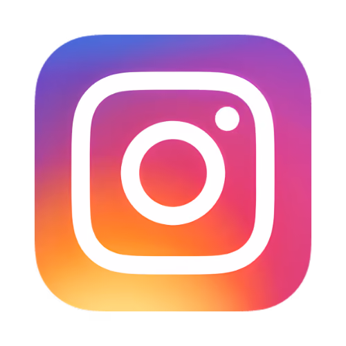 Instagram logo with a white camera outline inside a rounded square with a purple, pink, and orange gradient background.