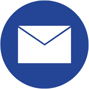 Envelope icon representing email within a solid blue circle.