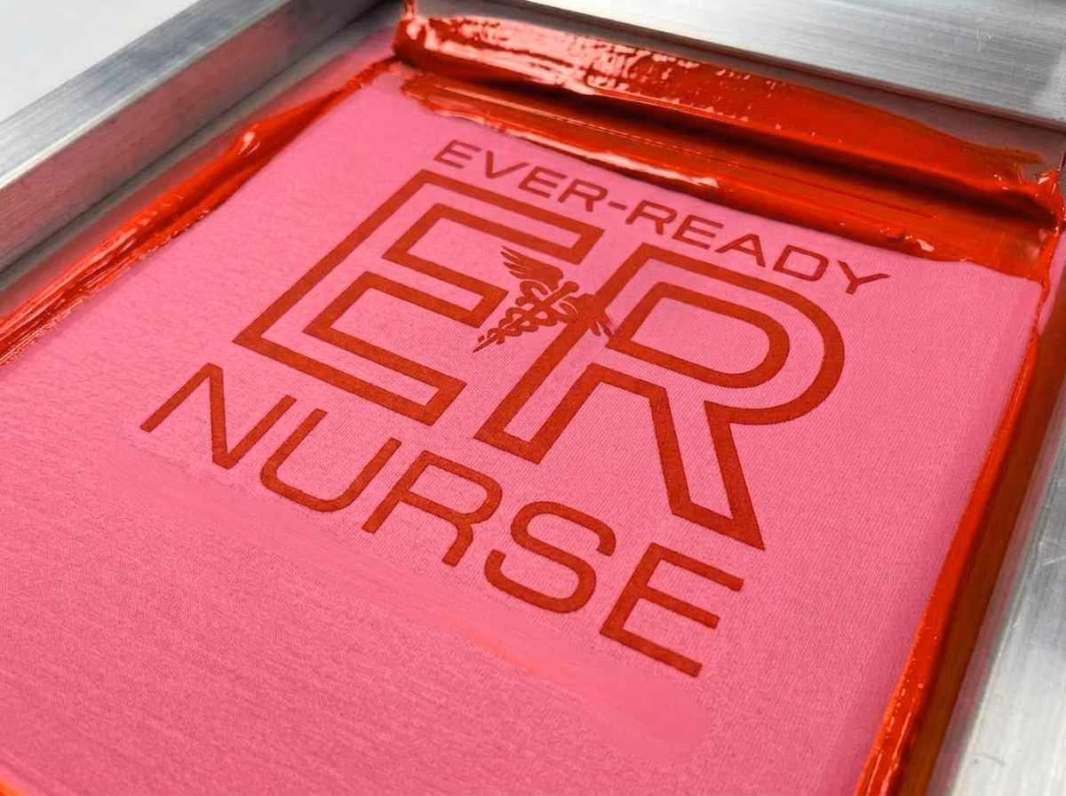 pantone ink on a pink shirt for nurses week