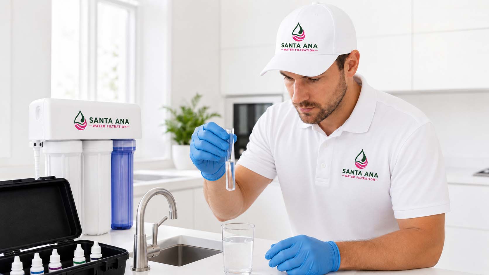 On-site water testing in a Santa Ana home