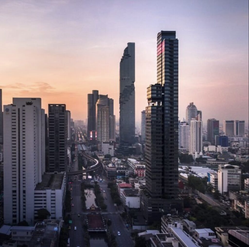 The M Silom tower above the Silom district on a clear day