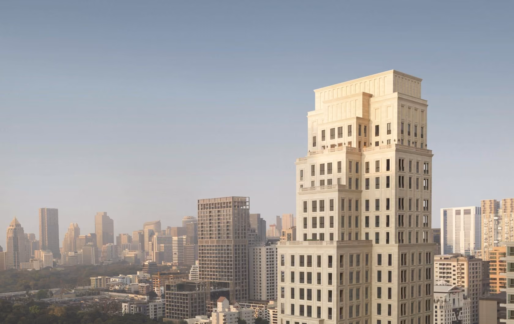 The 98 Wireless tower, a neoclassical stone residence rising above the Bangkok skyline