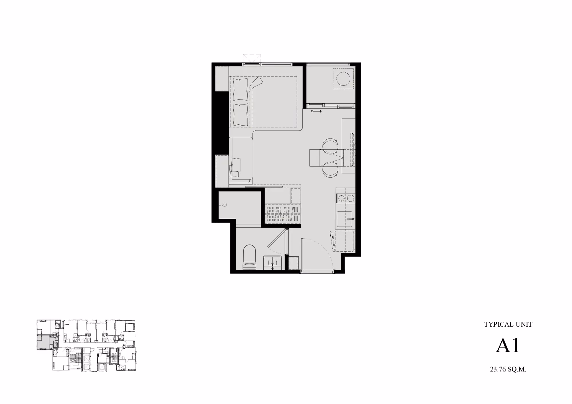 COBE Ratchada Rama 9 studio floor plan, 23.76 sqm