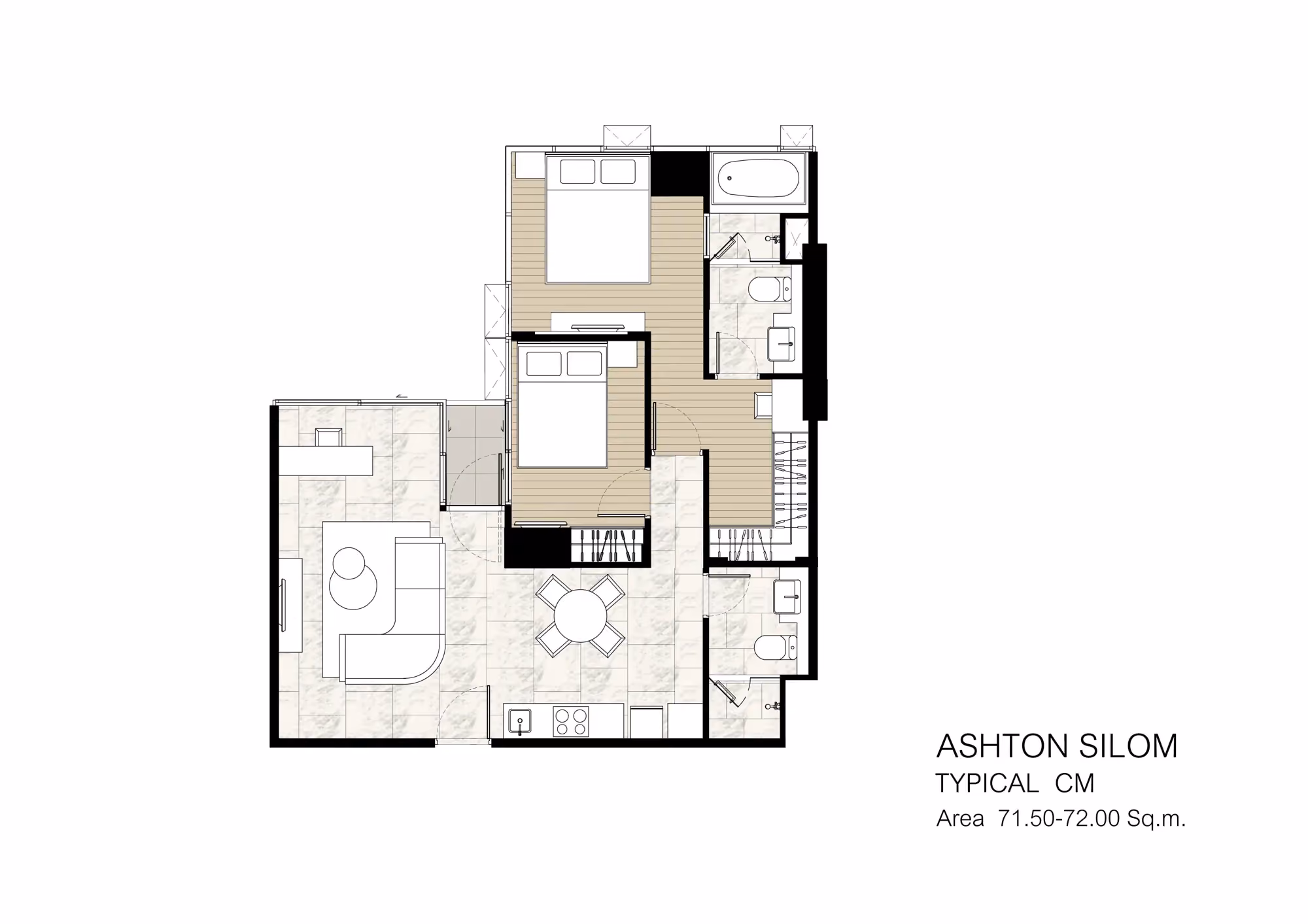 Ashton Silom 2 bedroom floor plan, Typical CM, 71.5 sqm