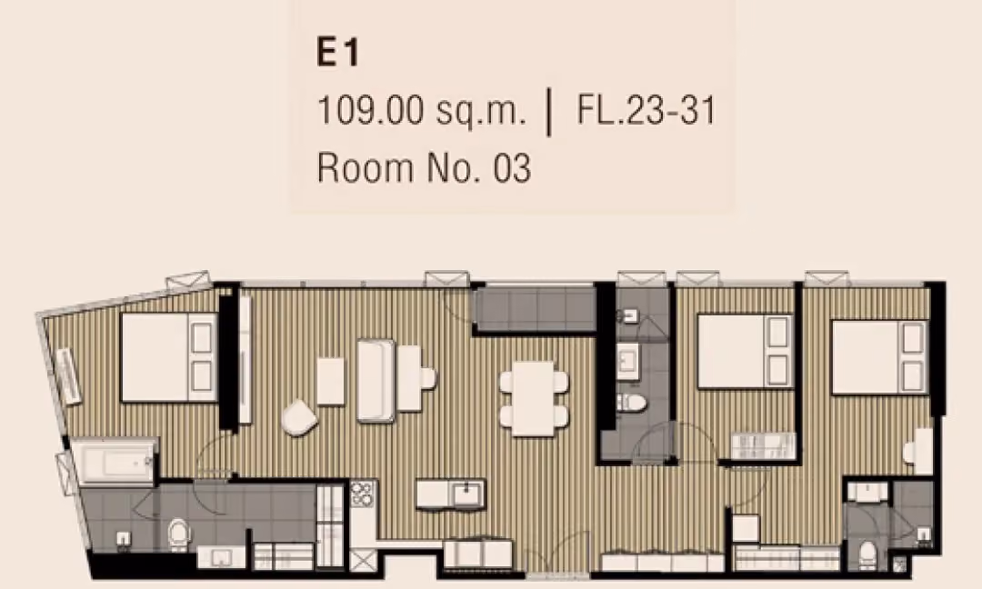 COCO Parc 3 bedroom floor plan, 109 sqm