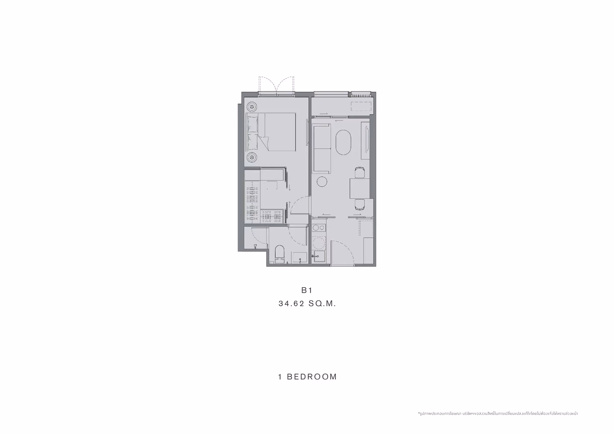 Chapter Thonglor 25 1 bedroom floor plan, type B1, 34.62 sqm