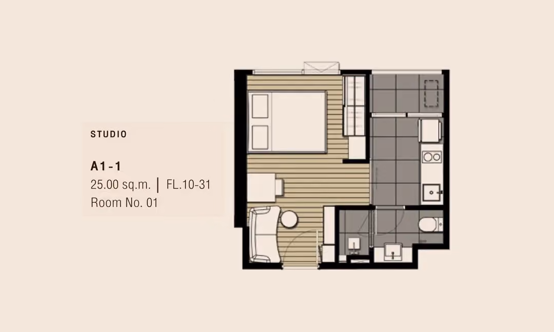 COCO Parc studio floor plan, 25 sqm