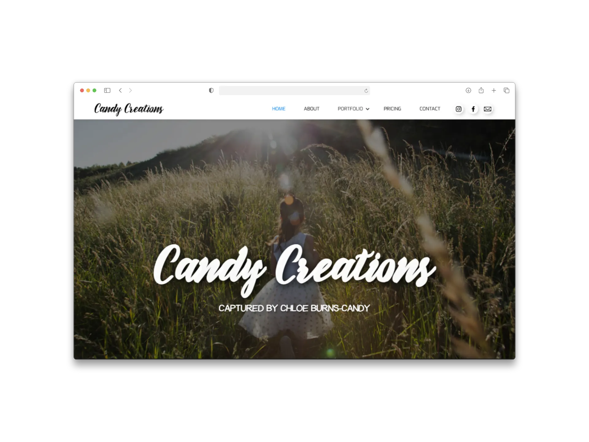 Candy Creations website homepage shown in a browser frame.