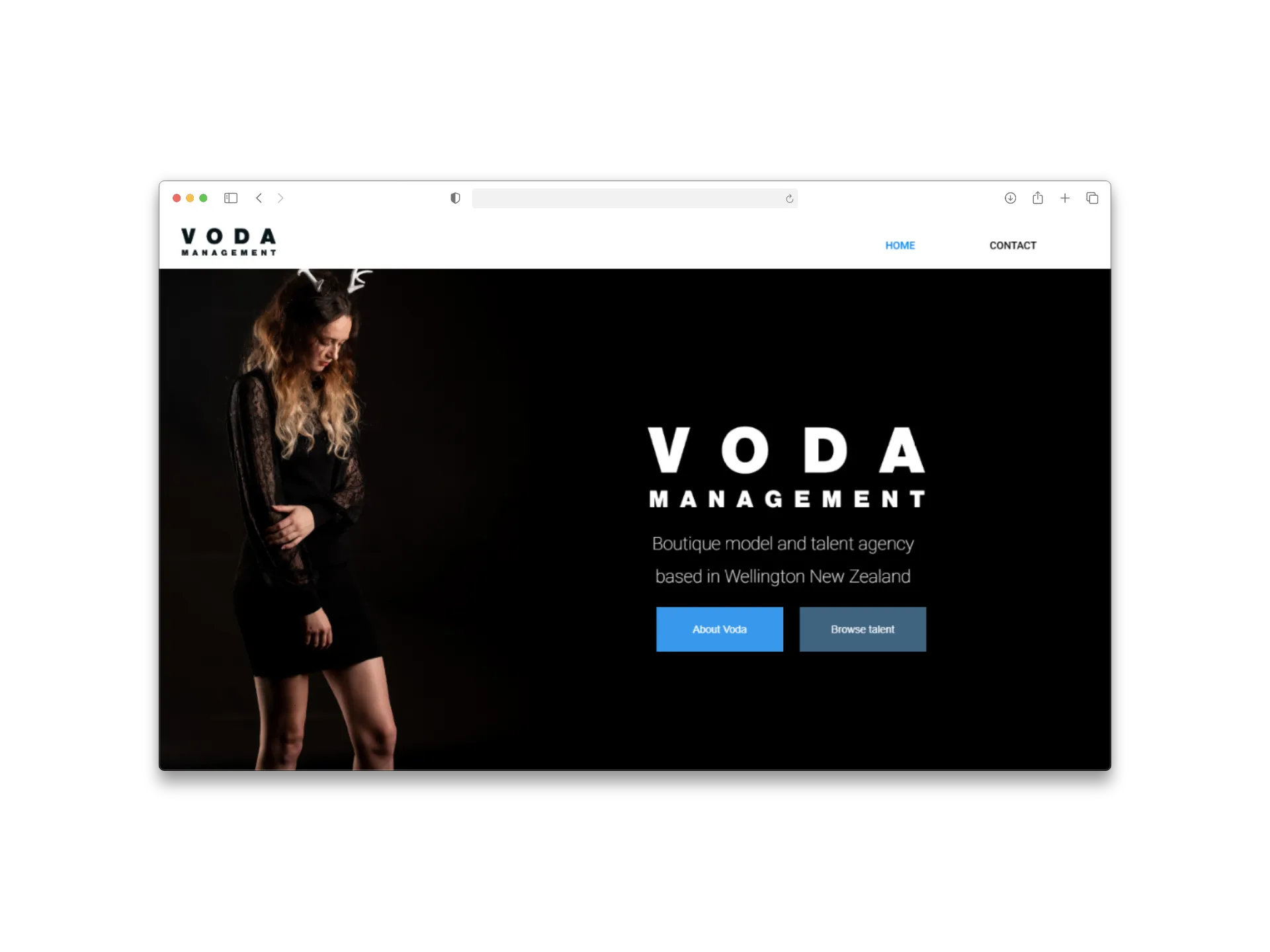 Voda Management website homepage shown in a browser frame.