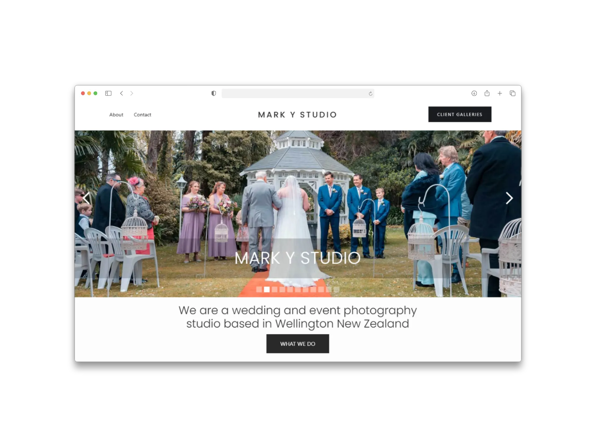Mark Y Studios website homepage shown in a browser frame.