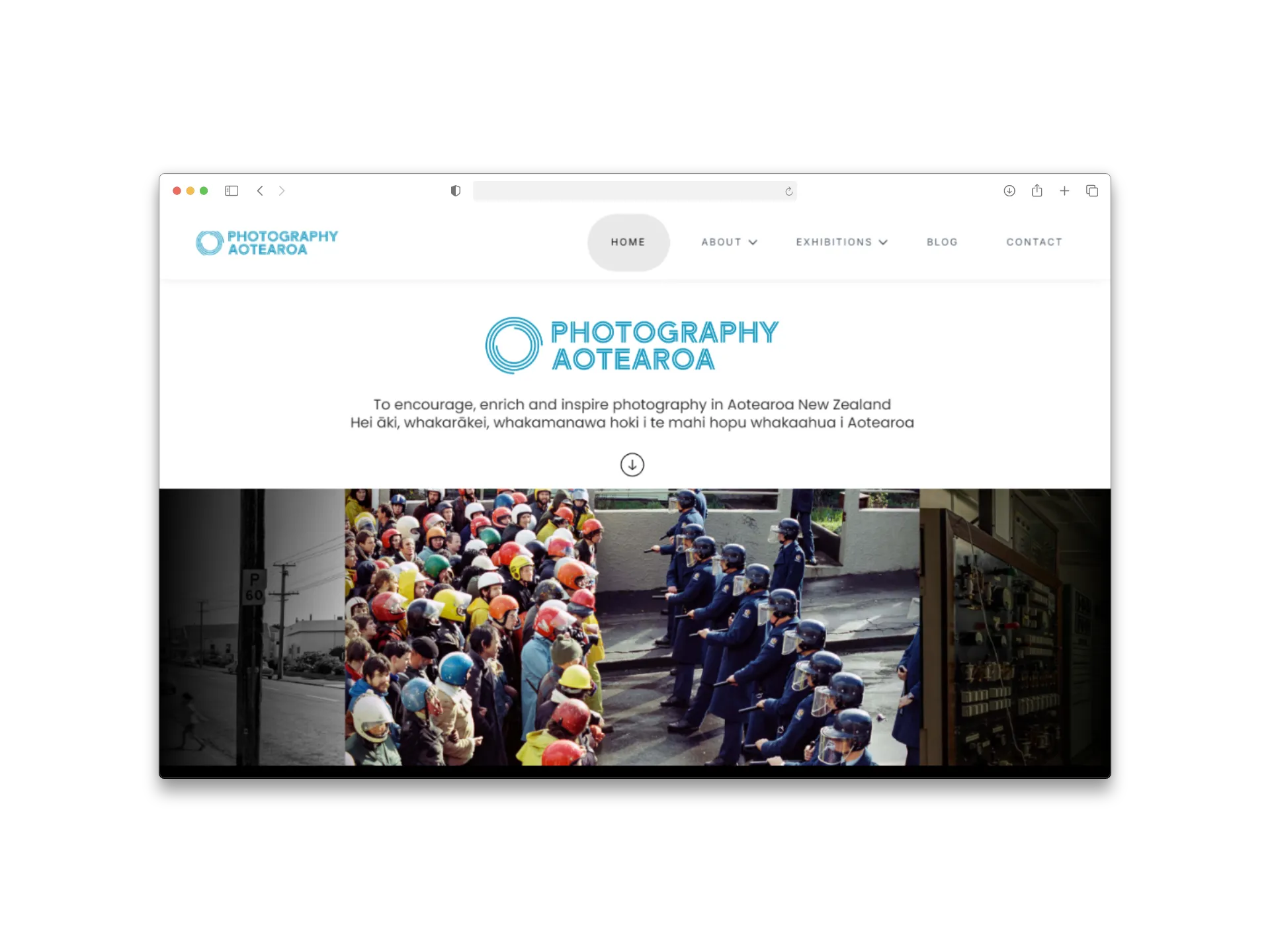 Photography Aotearoa website homepage shown in a browser frame.