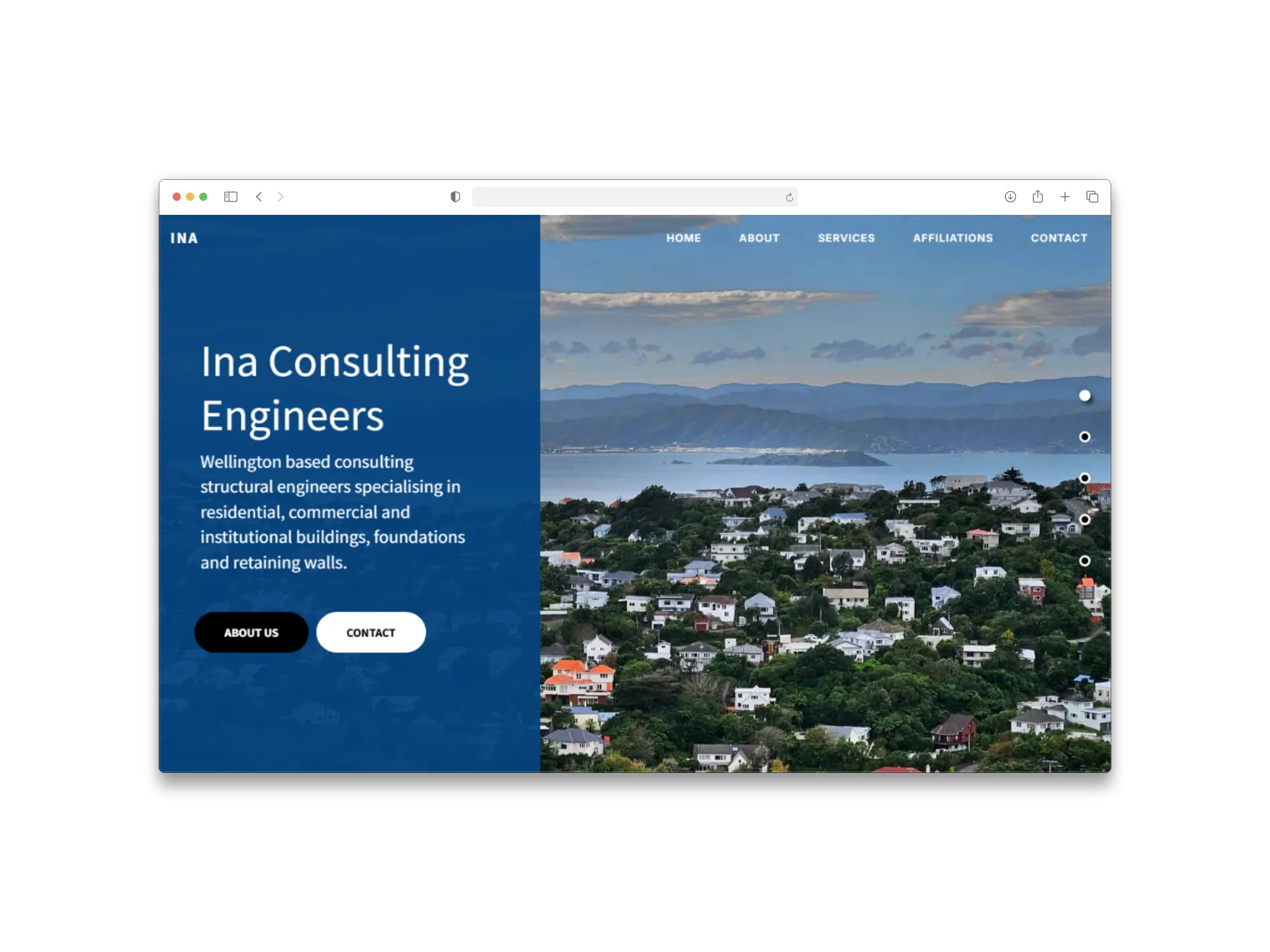 Ina Consulting Engineers website homepage shown in a browser frame.